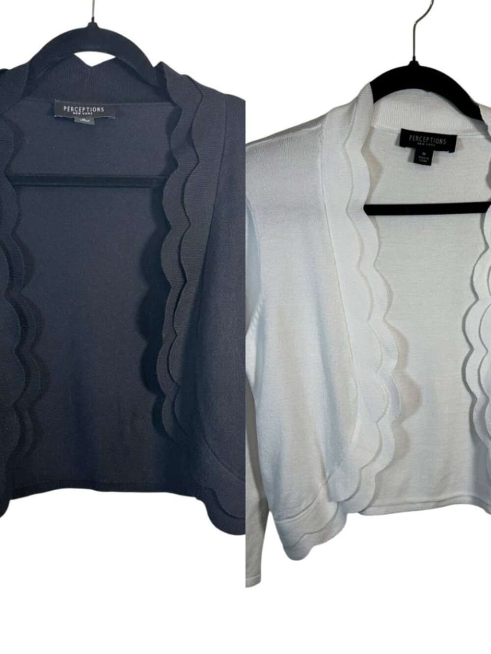 Perceptions New York Scallop Edge Cropped Cardigan Shrug Bundle Black + White Si - Picture 1 of 12